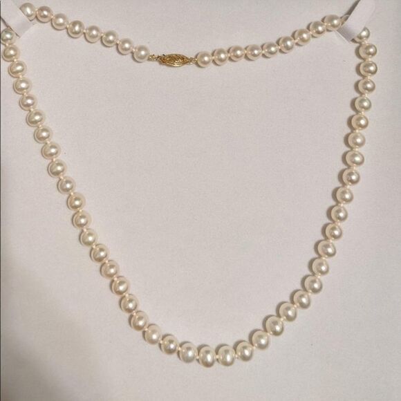 New Genuine White Freshwater Cultured Pearl Necklace Solid 14k Clasp - Picture 8 of 12
